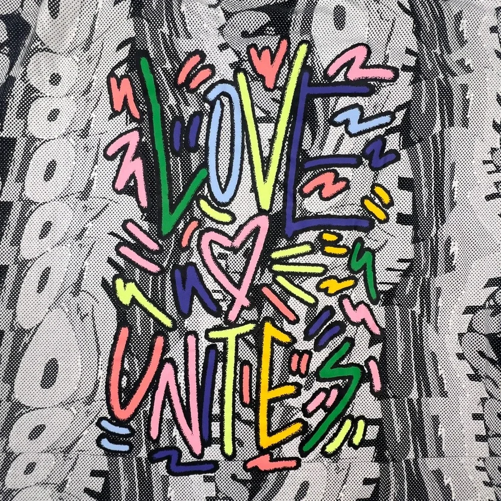 Adidas Graphic T-Shirt Mens XL White Love Unites Abstract All Over Print HC3082